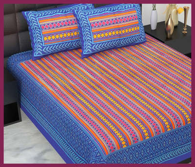 JAIPUR PRINTS Cotton Double Flat 210 TC Jaipuri Prints Bedsheet(Pack of 1, Blue)