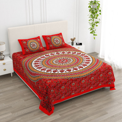K.D.PRINTS Cotton King Flat 300 TC Floral Bedsheet(Pack of 1, Red)