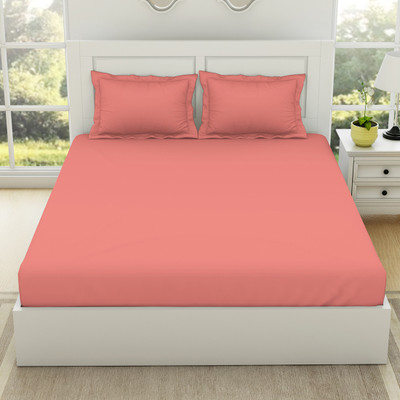 SPACES 144 TC Cotton King Solid Flat Bedsheet(Pack of 1, CORAL)