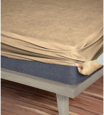 Blufurn 200 TC Cotton King Solid Fitted (Elastic) Bedsheet(Pack of 1, Beige)