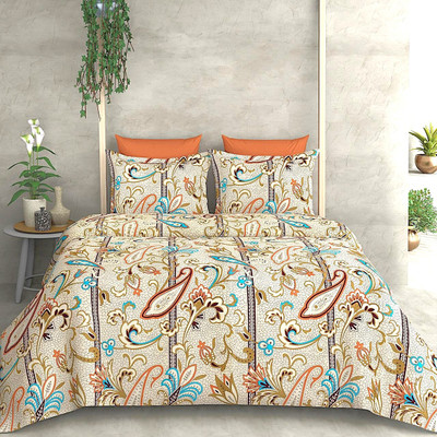RICHKRAFT Microfiber King Flat 186 TC Paisley Bedsheet(Pack of 1, Beige)