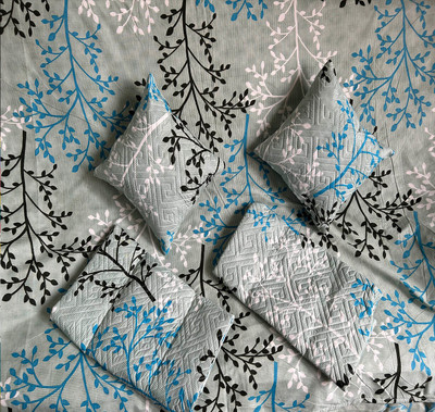 Home Garage Cotton King Flat 230 TC Floral Bedsheet(Pack of 1, GREEN (1 Bedsheet + 2 Pillow Covers + 2 Cushion Cover with filler))