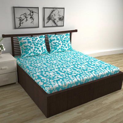 Divine Casa Cotton Double Flat 144 TC Floral Bedsheet(Pack of 1, Baltic Sea)
