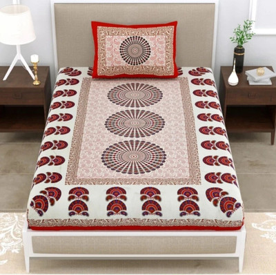 SOFTCOT Cotton Single Flat 144 TC Jaipuri Prints Bedsheet(Pack of 1, Multicolor)