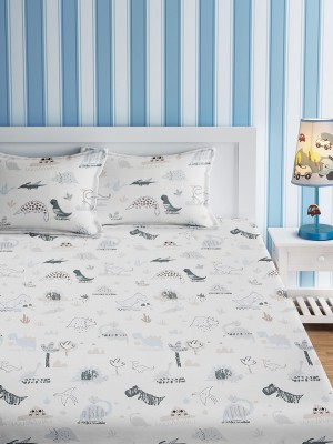 URBAN DREAM 200 TC Cotton Double Cartoon Flat Bedsheet(Pack of 1, White)