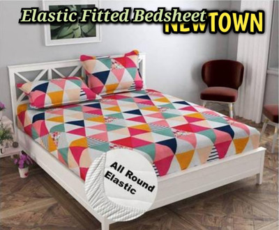 New Town 180 TC Cotton Double Geometric Fitted (Elastic) Bedsheet(Pack of 1, Multicolor)