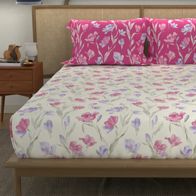 Urban Space Cotton Double Flat 144 TC Printed Bedsheet(Pack of 1, Autumn Pink)