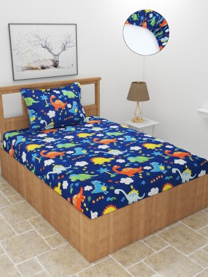 MORADO 210 TC Polycotton Single Cartoon Fitted (Elastic) Bedsheet(Pack of 1, Blue)