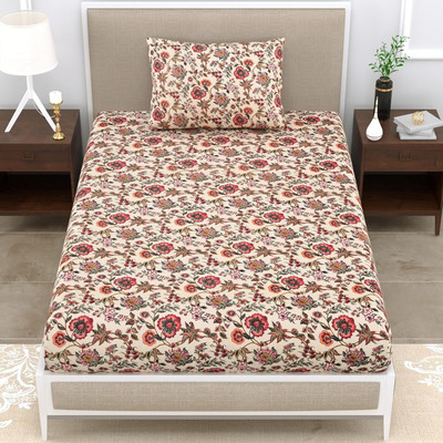 RRC 144 TC Microfiber Single Printed Flat Bedsheet(Pack of 1, Maroon,Cream)