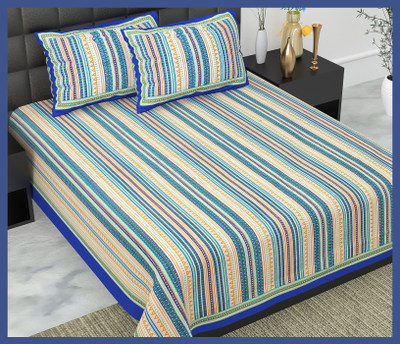 JAIPUR PRINTS Cotton Double Flat 240 TC Jaipuri Prints Bedsheet(Pack of 1, Blue)