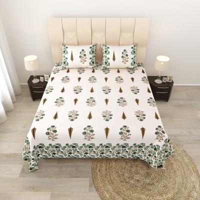 JAIPUR FABRIC 180 TC Cotton Double Printed Flat Bedsheet(Pack of 1, Green)