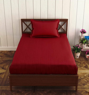 HOMECROWN 300 TC Microfiber Single Striped Fitted (Elastic) Bedsheet(Pack of 1, Maroon)