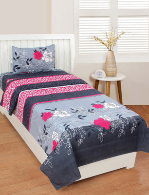 Bhagwati Handloom 185 TC Cotton Single Printed Flat Bedsheet(Pack of 1, Grey)