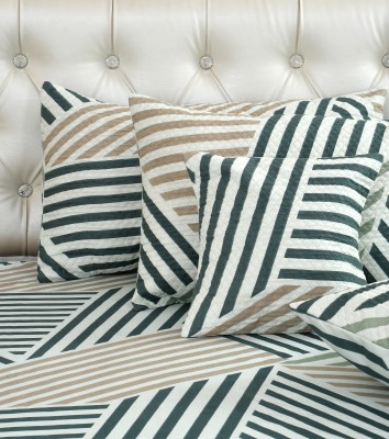 SuBiTrade 240 TC Cotton King Striped Flat Bedsheet(Pack of 1, Skin Colour, Green, White, Light Green)