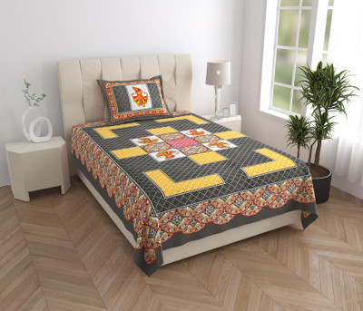 UNIQCHOICE 120 TC Cotton Single Jaipuri Prints Flat Bedsheet(Pack of 1, Grey)