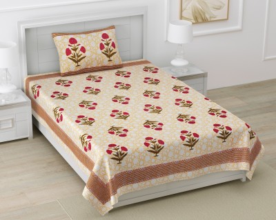 DIGITRENDZZ 280 TC Cotton Single Jaipuri Prints Flat Bedsheet(Pack of 1, Red, Green, Brown)