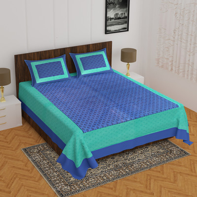 Indian Royal Fashion Cotton Double Flat 144 TC Printed Bedsheet(Pack of 1, Blue)