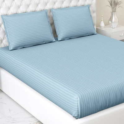 RRC 144 TC Microfiber Double Striped Flat Bedsheet(Pack of 1, SkyBlue)