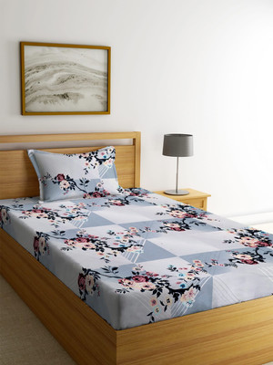 THE NERA CREATION 230 TC Cotton Single Printed Flat Bedsheet(Pack of 1, Grey)