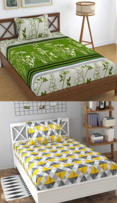 Decent Home 240 TC Cotton Double Printed Flat Bedsheet(Pack of 1, Green & Yellow)