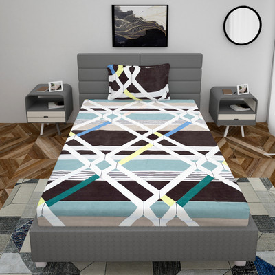 real dream 250 TC Cotton Single Abstract Fitted (Elastic) Bedsheet(Pack of 1, White)