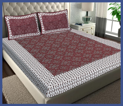 BedZone Cotton Double Flat 240 TC Jaipuri Prints Bedsheet(Pack of 1, Maroon)