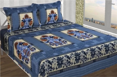 Baso 220 TC Woolen Double Floral Flat Bedsheet(Pack of 1, Greyish Blue)