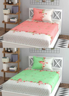 Decent Home Microfiber Single Flat 220 TC Geometric Bedsheet(Pack of 2, Pink, Green)
