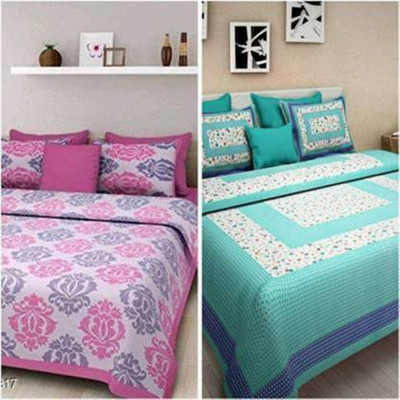 KANDY SHOP Cotton Double Flat 250 TC Jaipuri Prints Bedsheet(Pack of 1, Multicolor)
