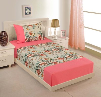 SWAYAM 200 TC Cotton Single Floral Flat Bedsheet(Pack of 1, Grey & Pink)