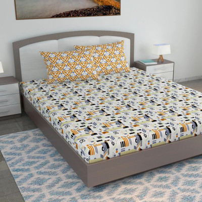 Divine Casa Cotton King Flat 144 TC Printed Bedsheet(Pack of 1, Minimal Gray)