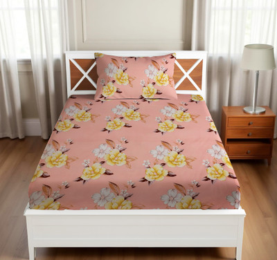 Vishal international Cotton Single Flat 220 TC Floral Bedsheet(Pack of 1, Pink Yellow)