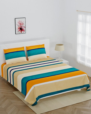 Jinaya's Microfiber Double Flat 250 TC Striped Bedsheet(Pack of 1, Multicolor)