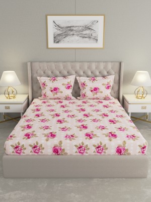 Raymond Home 104 TC Cotton Double Floral Flat Bedsheet(Pack of 1, Pink)