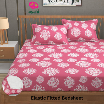 Apala 280 TC Microfiber King Printed Fitted (Elastic) Bedsheet(Pack of 1, Mauve)