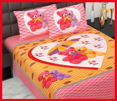 BedZone Cotton Double Flat 210 TC Jaipuri Prints Bedsheet(Pack of 1, Pink)