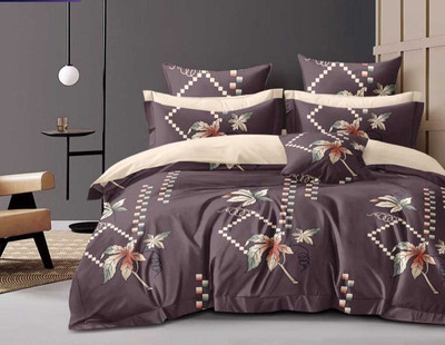 VIRIDIAN DÉCOR Cotton King Fitted (Elastic) 210 TC Printed Bedsheet(Pack of 1, Violet)