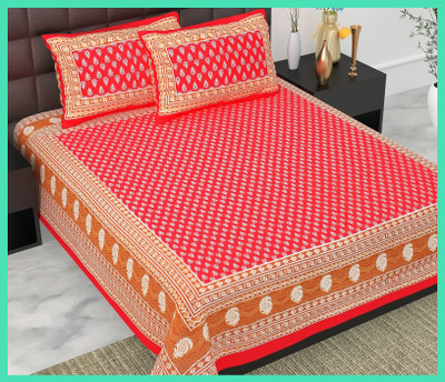 JAIPUR PRINTS Cotton Double Flat 144 TC Printed Bedsheet(Pack of 1, Red)