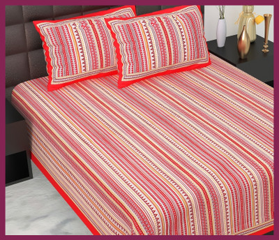 JAIPUR PRINTS Cotton Double Flat 210 TC Jaipuri Prints Bedsheet(Pack of 1, Red)