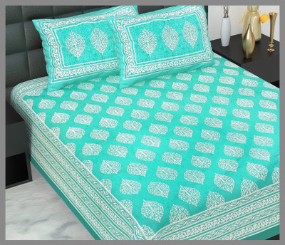 JAIPUR PRINTS Cotton Double Flat 160 TC Jaipuri Prints Bedsheet(Pack of 1, Sky)