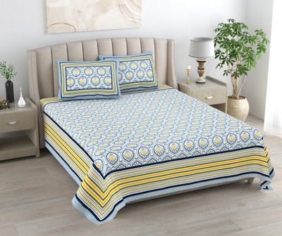 urban jaipur Cotton Queen Flat 250 TC Jaipuri Prints Bedsheet(Pack of 1, Blue Jharokha)