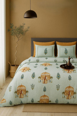 ABODRIC Cotton King Flat 300 TC Printed Bedsheet(Pack of 1, Blue)