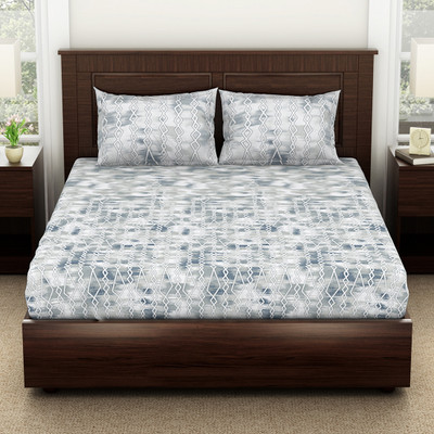 SPACES 144 TC Viscose Queen Geometric Flat Bedsheet(Pack of 1, Light Grey)