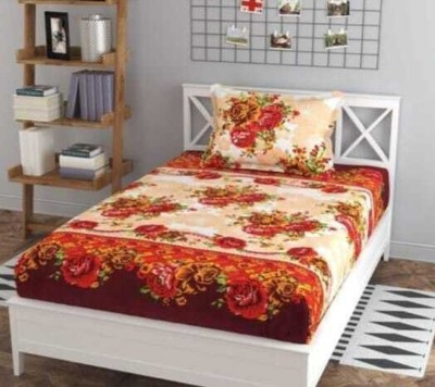 CottonDreamz 144 TC Polycotton Single Floral Flat Bedsheet(Pack of 1, Multicolor)