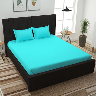 Story@home Cotton King Flat 300 TC Solid Bedsheet(Pack of 1, Aqua Blue)