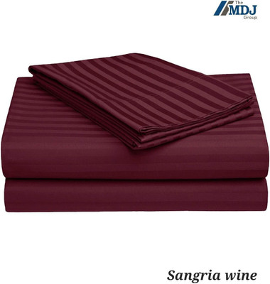 Viww Polycotton King Flat 300 TC Striped Bedsheet(Pack of 1, Sangria-Wine)
