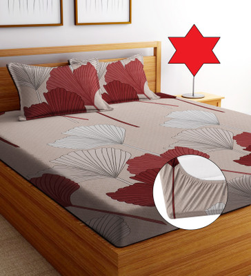 EXFAB 244 TC Cotton Double Printed Fitted (Elastic) Bedsheet(Pack of 1, Red)