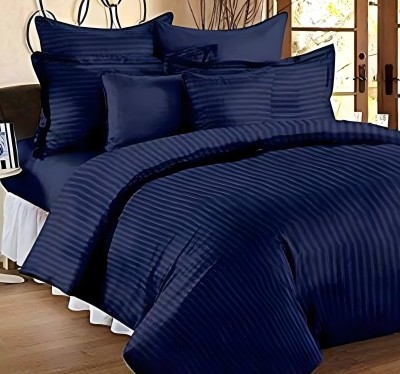 Prabh 210 TC Satin Double Striped Flat Bedsheet(Pack of 1, Multicolor)