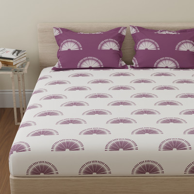 Huesland Cotton King Flat 144 TC Printed Bedsheet(Pack of 1, White & Grape purple)