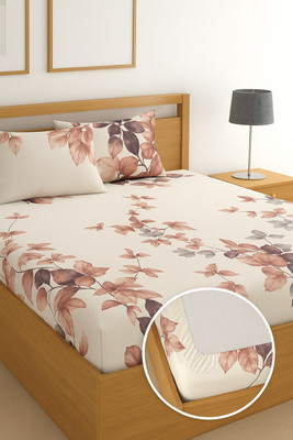 KURRY HOME FURNISHING Microfiber Double Fitted (Elastic) 250 TC Floral Bedsheet(Pack of 1, Grey)